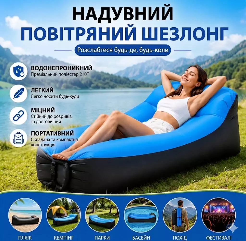 Надувний водонепроникний повітряний диван/ліжко