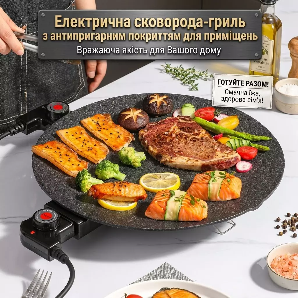 Електрична сковорода-гриль з антипригарним покриттям для приміщень