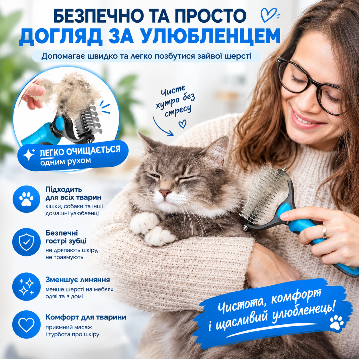 🐾Двостороння щітка для грумінгу домашніх тварин